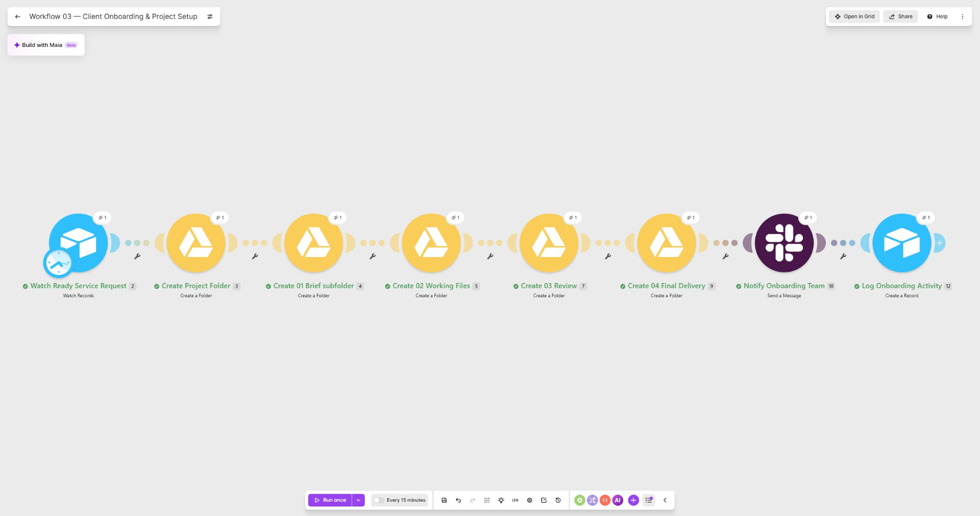 P047 Make workflow for creating project folders, notifying the onboarding team, and logging onboarding activity