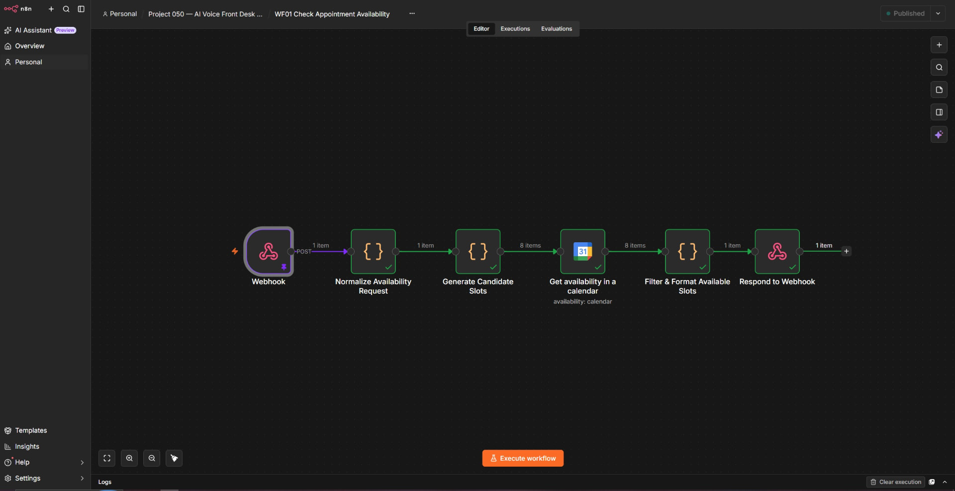 P050 n8n workflow for checking appointment availability