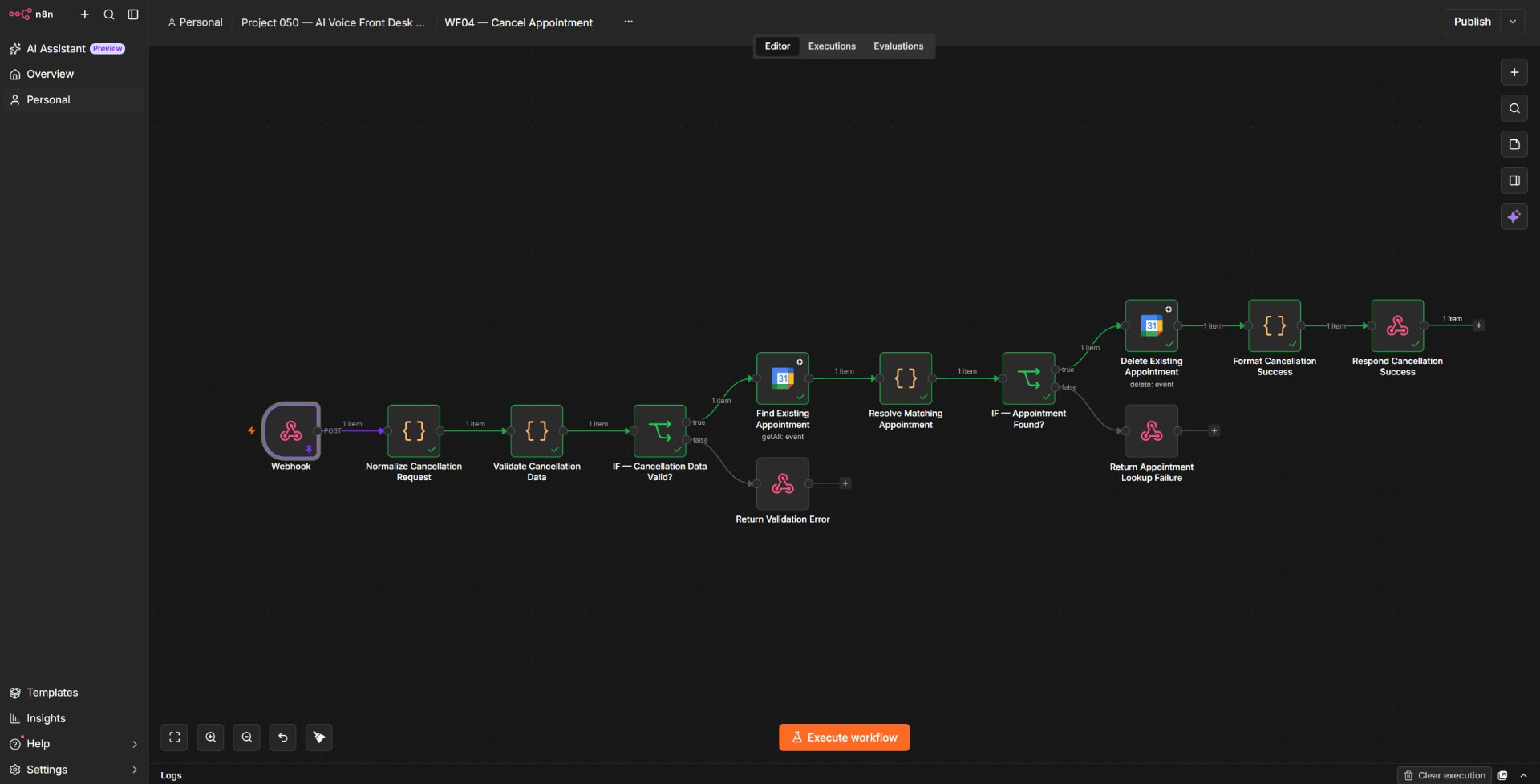 P050 n8n workflow for finding and cancelling an appointment